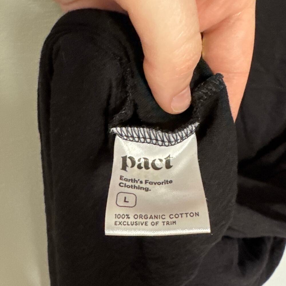Women's Size L Pact Black T-Shirt V-Neck Dress Organic Cotton Pockets Natural - Picture 8 of 8